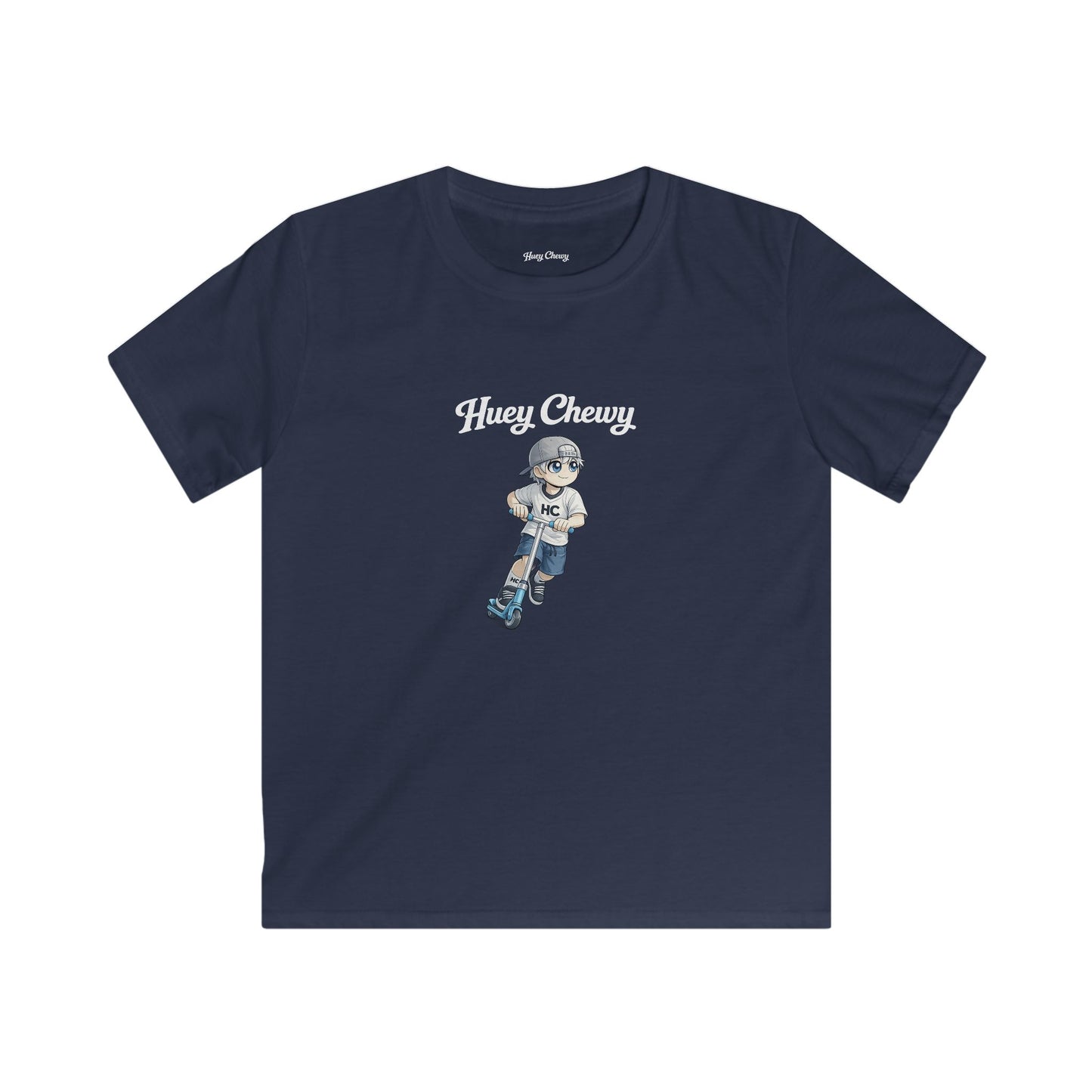 Huey Chewy scooter rider t-shirt in navy blue - flat lay