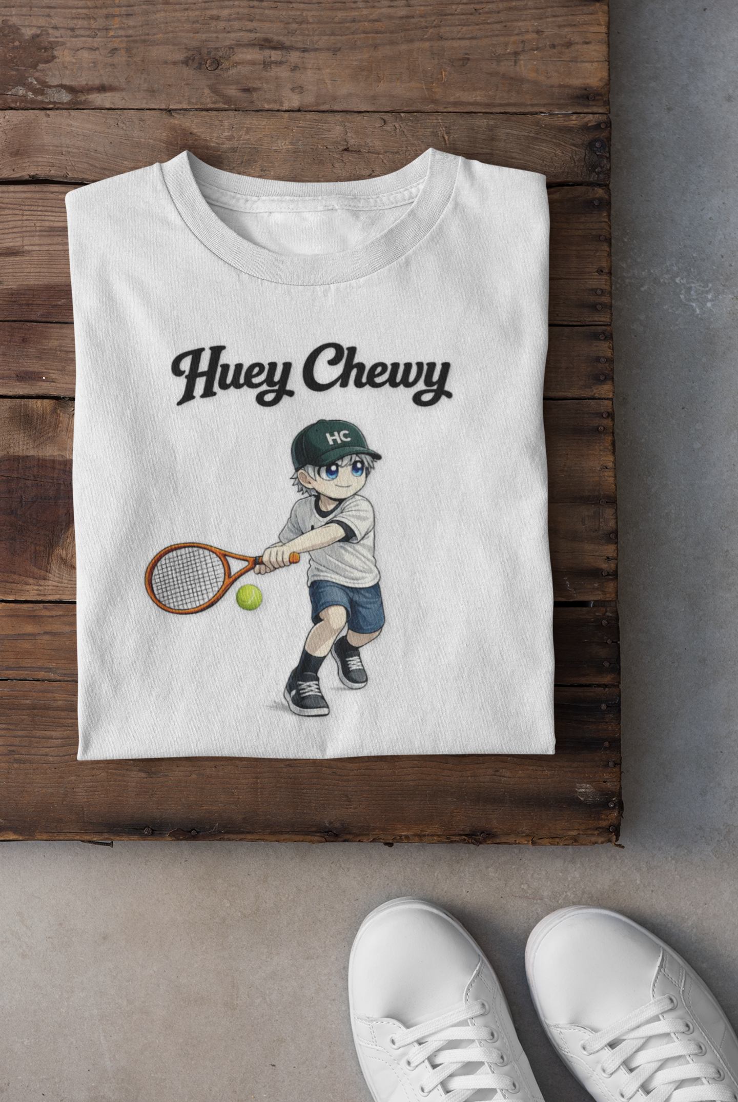 Huey Chewy tennis t-shirt in white - on display