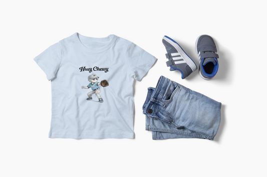 Boys Huey Chewy baseball t-shirt paired with jeans and sneakers