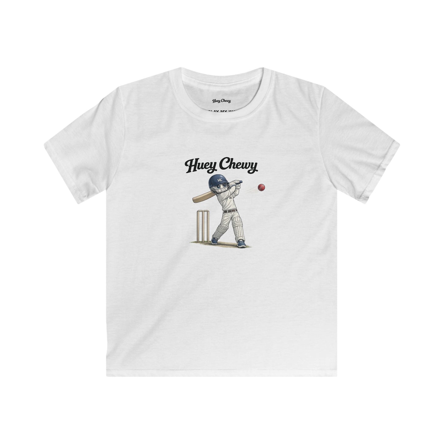 Huey Chewy cricket player t-shirt in white - flat lay