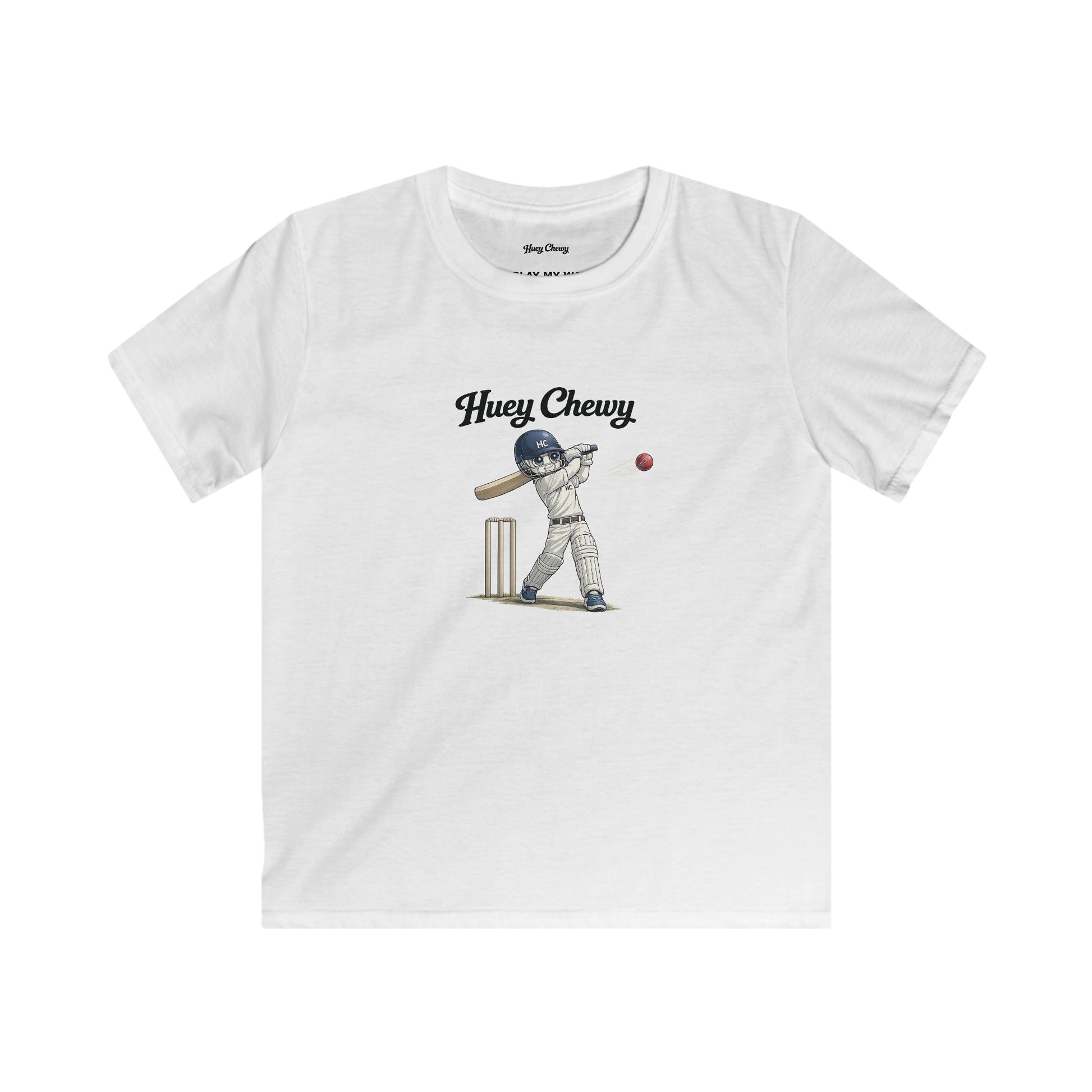 Huey Chewy cricket player t-shirt in white - flat lay