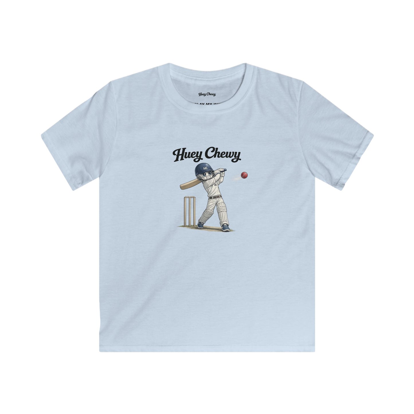 Huey Chewy cricket player t-shirt in light blue - flat lay
