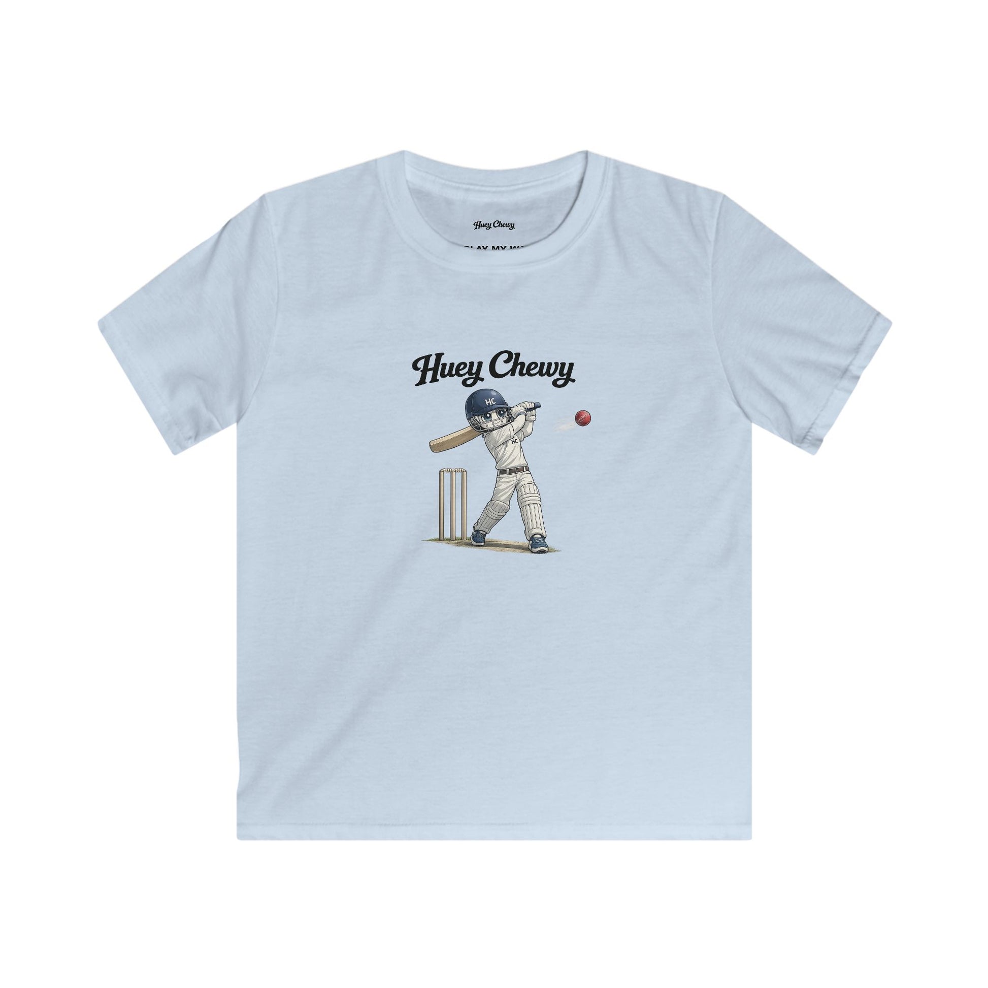 Huey Chewy cricket player t-shirt in light blue - flat lay